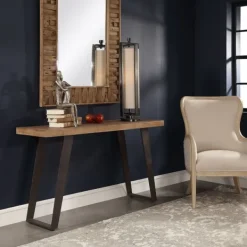 Console Tables-Kirkland's Home Weathered Oak And Metal Console Table Tan