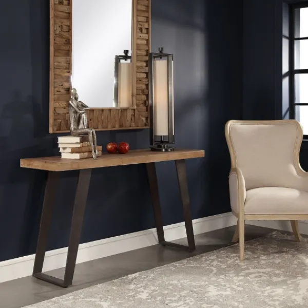 Console Tables-Kirkland's Home Weathered Oak And Metal Console Table Tan