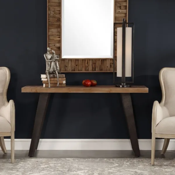 Console Tables-Kirkland's Home Weathered Oak And Metal Console Table Tan