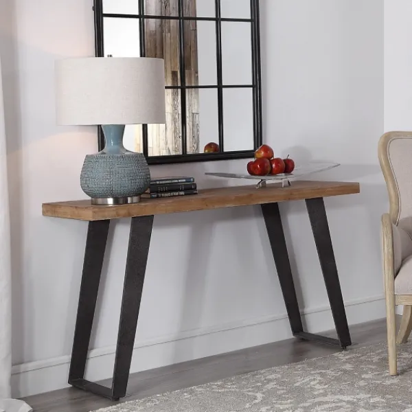 Console Tables-Kirkland's Home Weathered Oak And Metal Console Table Tan