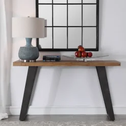 Console Tables-Kirkland's Home Weathered Oak And Metal Console Table Tan