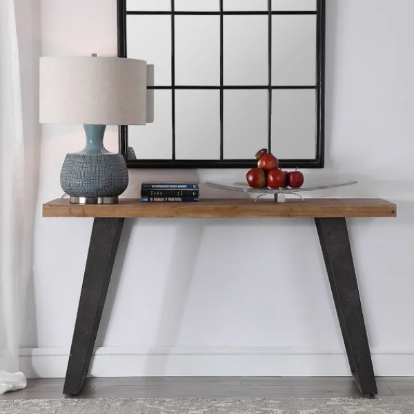 Console Tables-Kirkland's Home Weathered Oak And Metal Console Table Tan