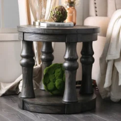 Accent & End Tables-Kirkland's Home Weathered Wood Open Column Accent Table Gray