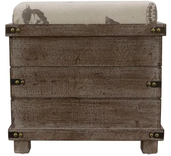 Benches & Ottomans-Kirkland's Home Weathered Wood Seashell Storage Ottoman Brownb/Tan