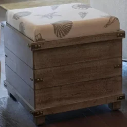 Benches & Ottomans-Kirkland's Home Weathered Wood Seashell Storage Ottoman Brownb/Tan