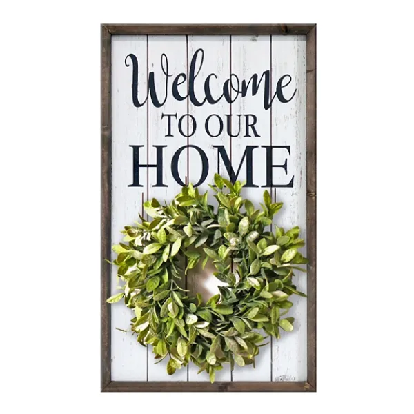 Wall Quotes & Signs-Kirkland's Home Welcome Interchangeable Wreath Wall Plaque White/Black