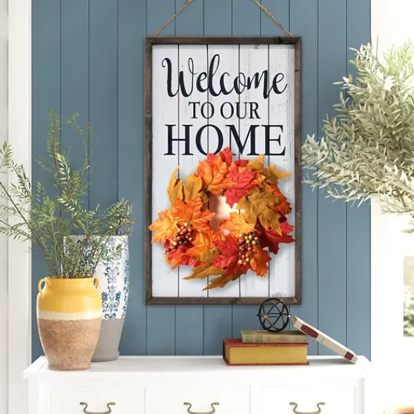 Wall Quotes & Signs-Kirkland's Home Welcome Interchangeable Wreath Wall Plaque White/Black