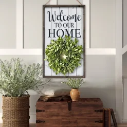 Wall Quotes & Signs-Kirkland's Home Welcome Interchangeable Wreath Wall Plaque White/Black