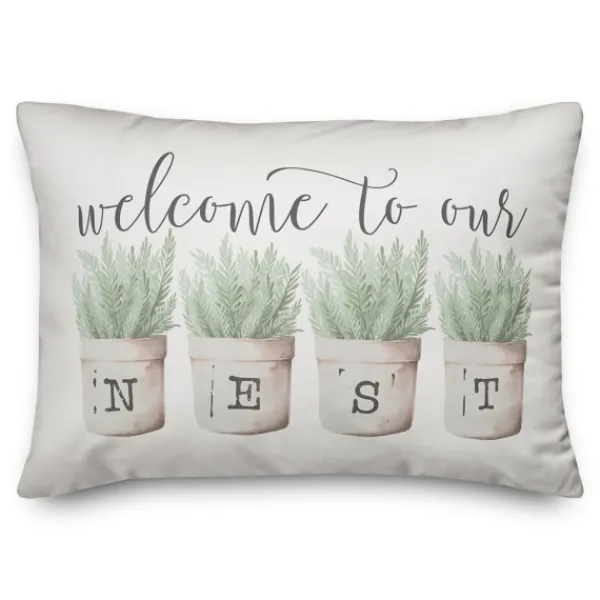Pillows-Kirkland's Home Welcome To Our Nest Pillow Tan/White