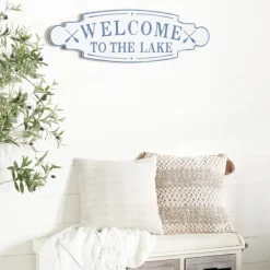 Wall Quotes & Signs-Kirkland's Home Welcome To The Lake Metal Wall Plaque White/Blue