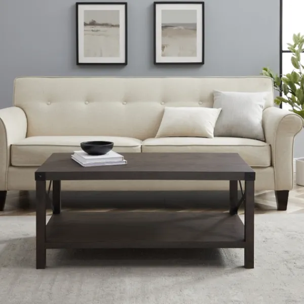Coffee Tables-Kirkland's Home Wenge Brown X-Frame Coffee Table Gray/Brown/Black