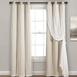 Curtains & Drapes-Kirkland's Home Wheat Curtain Panel Set With Overlay, 108 In. Ivory
