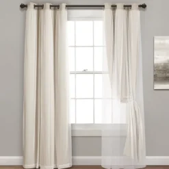 Curtains & Drapes-Kirkland's Home Wheat Curtain Panel Set With Overlay, 108 In. Ivory