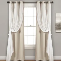 Curtains & Drapes-Kirkland's Home Wheat Curtain Panel Set With Overlay, 120 In. Ivory