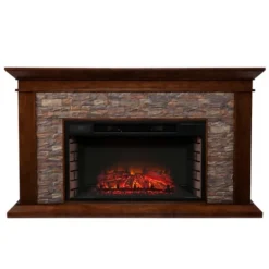 Tv Stands & Media Consoles-Kirkland's Home Whisky Maple And Stone Electric Fireplace Brown
