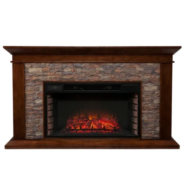 Tv Stands & Media Consoles-Kirkland's Home Whisky Maple And Stone Electric Fireplace Brown