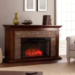 Tv Stands & Media Consoles-Kirkland's Home Whisky Maple And Stone Electric Fireplace Brown