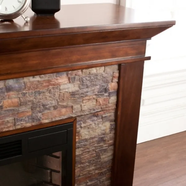Tv Stands & Media Consoles-Kirkland's Home Whisky Maple And Stone Electric Fireplace Brown