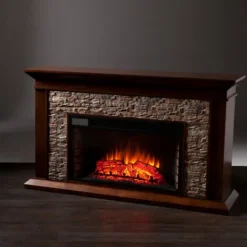 Tv Stands & Media Consoles-Kirkland's Home Whisky Maple And Stone Electric Fireplace Brown