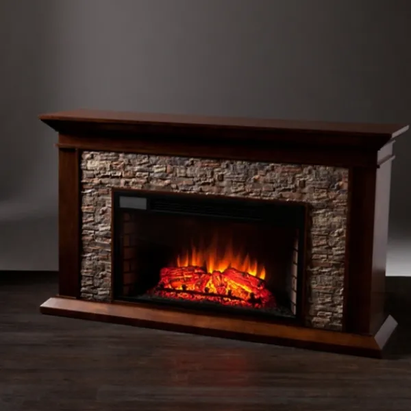 Tv Stands & Media Consoles-Kirkland's Home Whisky Maple And Stone Electric Fireplace Brown