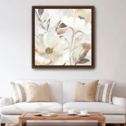Framed Art-Kirkland's Home Whisper White Florals Framed Canvas Art Print White/Brown/Gold
