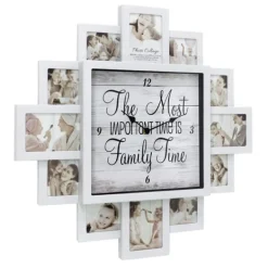 Clocks-Kirkland's Home White 12 Photo Frame Collage Family Time Clock