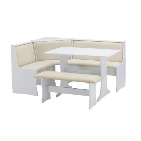 Dining Sets-Kirkland's Home White And Beige Upholstered 3-Pc Dining Nook Set Tan