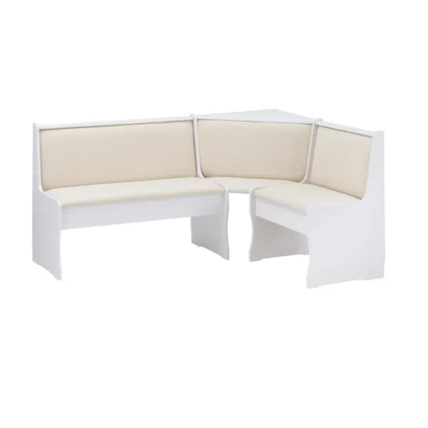 Dining Sets-Kirkland's Home White And Beige Upholstered 3-Pc Dining Nook Set Tan