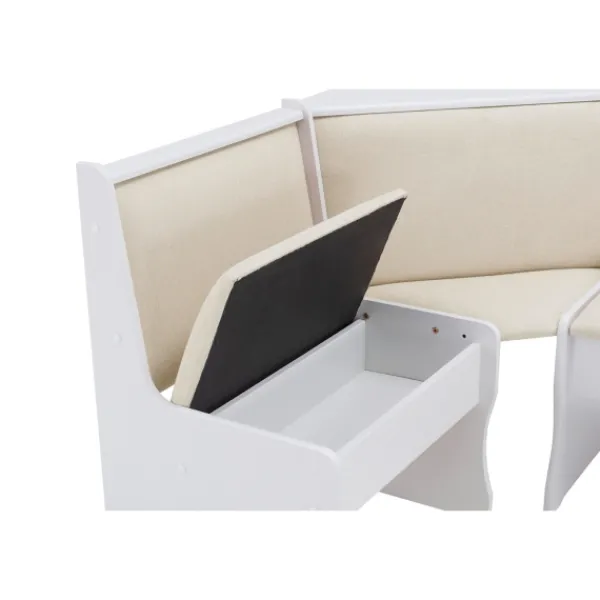 Dining Sets-Kirkland's Home White And Beige Upholstered 3-Pc Dining Nook Set Tan
