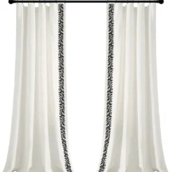 Curtains & Drapes-Kirkland's Home White And Black Embroidered Curtain Panel, 84 In. White/Black