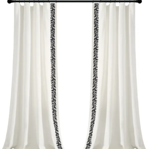Curtains & Drapes-Kirkland's Home White And Black Embroidered Curtain Panel, 84 In. White/Black