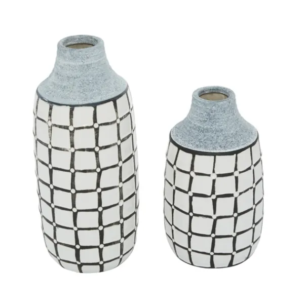 Vases-Kirkland's Home White And Black Line Ceramic Vases, Set Of 2 White/Black