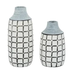 Vases-Kirkland's Home White And Black Line Ceramic Vases, Set Of 2 White/Black