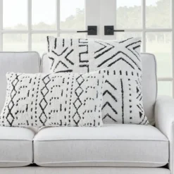 Pillows-Kirkland's Home White And Black Tufted Geo Throw Pillow White/Black