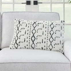 Pillows-Kirkland's Home White And Black Tufted Geo Lumbar Pillow White/Black