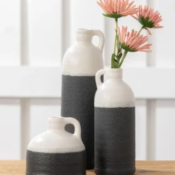 Vases-Kirkland's Home White And Black Two-Toned Ceramic Vases, Set Of 3 Black/White