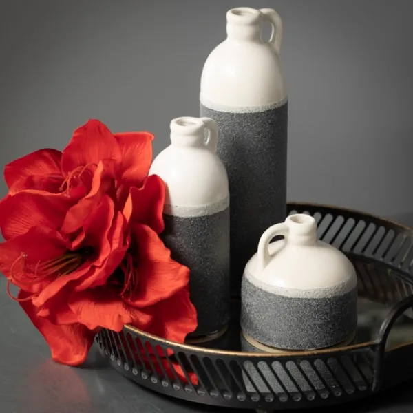 Vases-Kirkland's Home White And Black Two-Toned Ceramic Vases, Set Of 3 Black/White