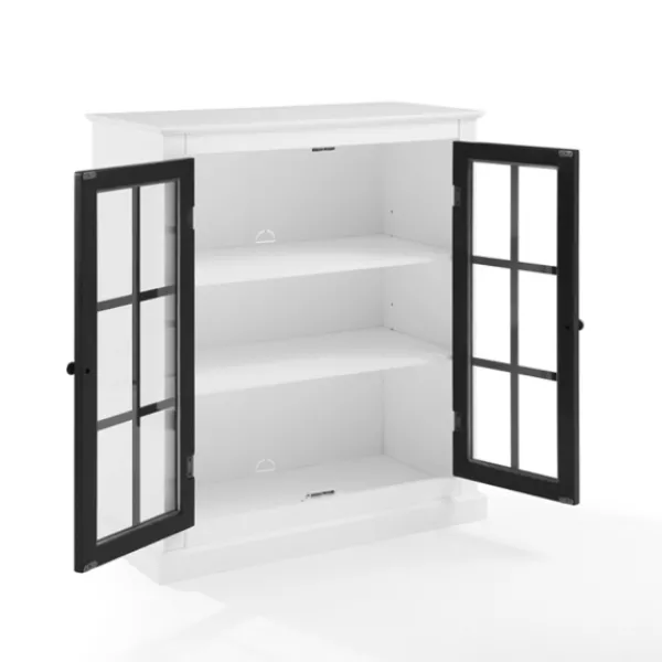 Cabinets & Sideboards-Kirkland's Home White And Black Windowpane Doors Cabinet White/Black