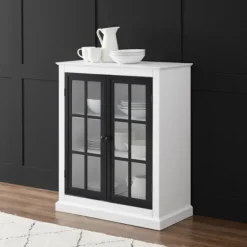 Cabinets & Sideboards-Kirkland's Home White And Black Windowpane Doors Cabinet White/Black