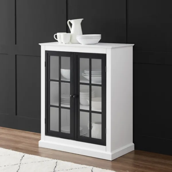 Cabinets & Sideboards-Kirkland's Home White And Black Windowpane Doors Cabinet White/Black