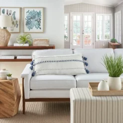 Pillows-Kirkland's Home White And Blue Braided Stripe Lumbar Pillow White/Blue