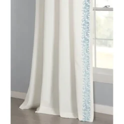 Curtains & Drapes-Kirkland's Home White And Blue Embroidered Curtain Panel, 84 In. White/Blue