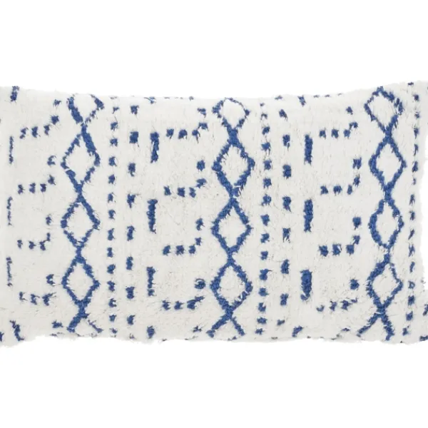 Pillows-Kirkland's Home White And Blue Tufted Geo Lumbar Pillow White/Blue