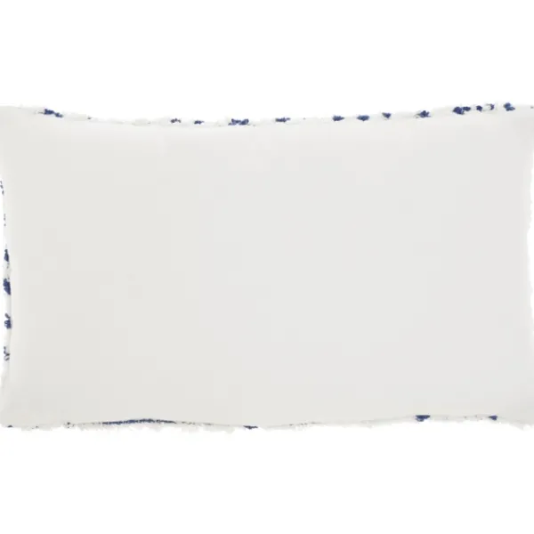 Pillows-Kirkland's Home White And Blue Tufted Geo Lumbar Pillow White/Blue