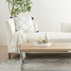 Pillows-Kirkland's Home White And Blue Woven Dots Diamond Pillow Blue/White