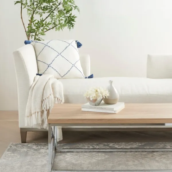 Pillows-Kirkland's Home White And Blue Woven Dots Diamond Pillow Blue/White