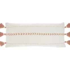 Pillows-Kirkland's Home White And Blush Braided Stripe Lumbar Pillow White/Pink
