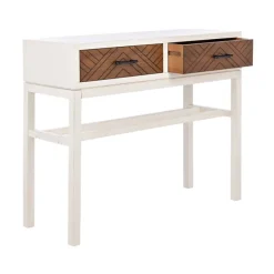 Console Tables-Kirkland's Home White And Brown Herringbone Console Table White/Brown