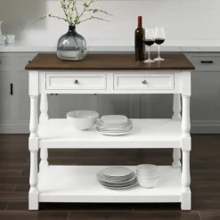 Kitchen Islands & Bar Carts-Kirkland's Home White And Brown Wood Kitchen Island White/Brown