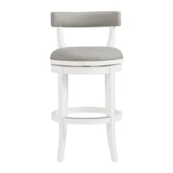 Bar Stools & Counter Height Stools-Kirkland's Home White And Faux Leather Swivel Bar Stool Gray